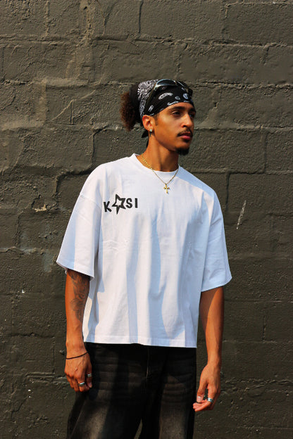 White x Black Kosi boxy cropped tee